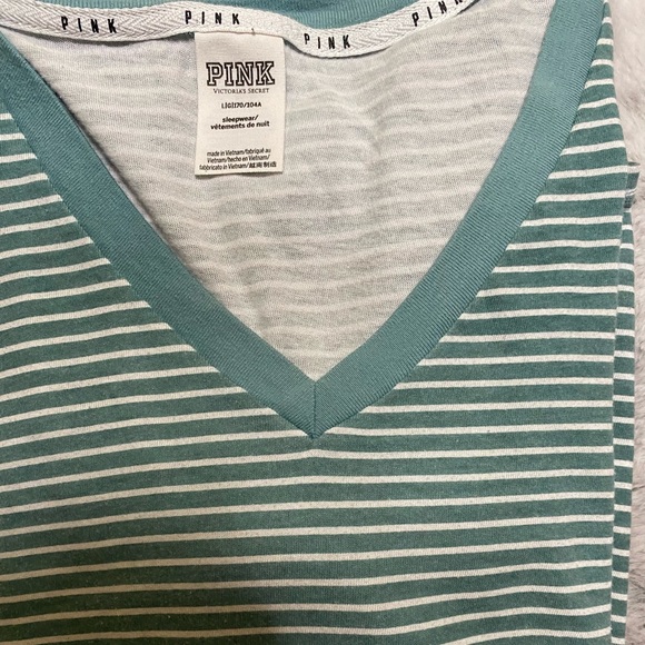 Green & White Striped PINK sleepwear V- neck-large - Picture 9 of 10